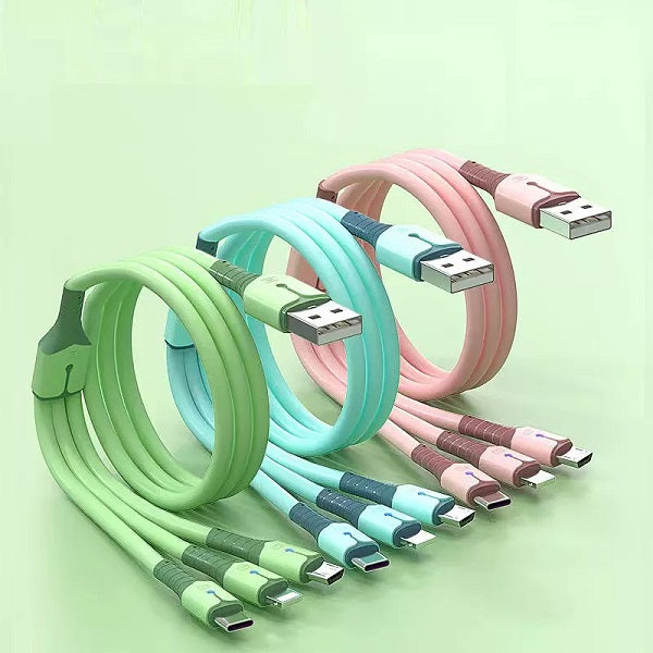 Charging Cable Fast Charge 3- in -1 Rubber Silicone - Blue, pink and mint