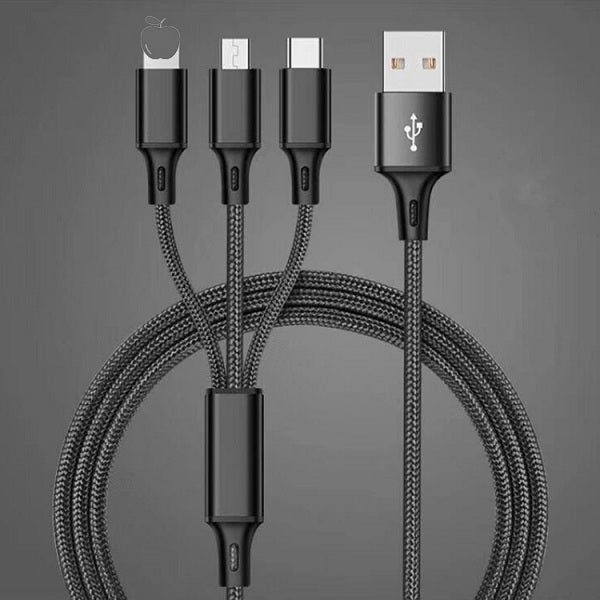 Charger Cable - Nylon Braided 3 in 1 USB 3.0 fast charging - Black